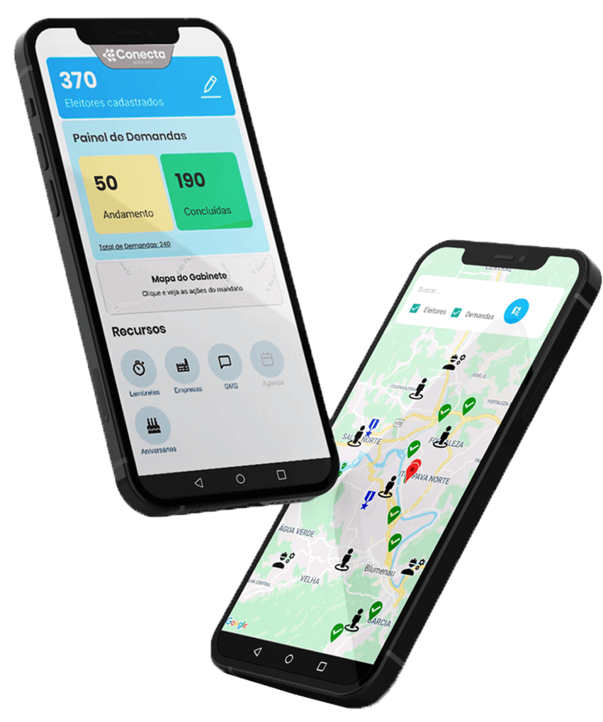 Aplicativo Conecta Gabinete com painel de demandas e mapa